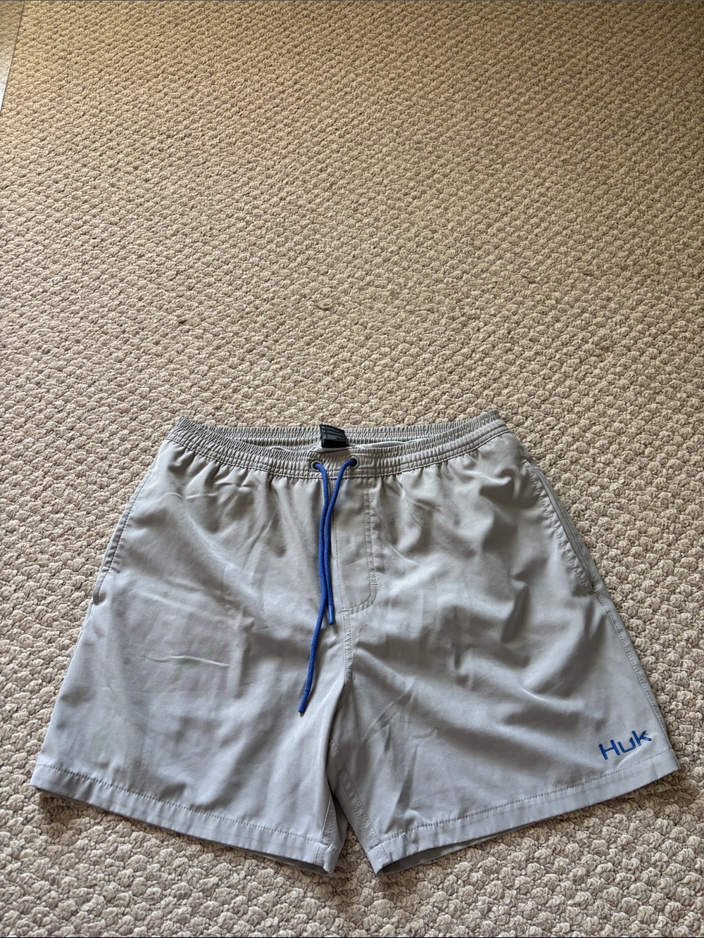 Huk Men's Light Gray Swim Trunks with Blue Drawstring